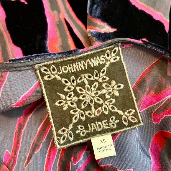 Johnny Was Tavi Black Pink Silk Blend Velvet Burnout Abstract Dress size XS - Picture 7 of 8